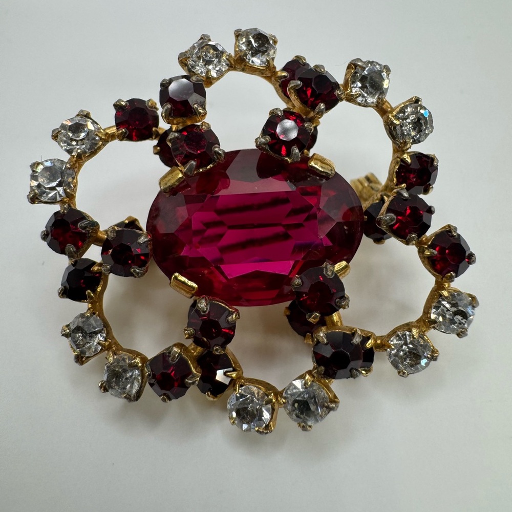 Vtg Austria Pink Red and Gold Brooch